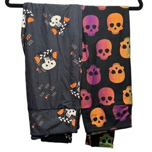 Set of 2 NWT LulaRoe OS Soft Leggings One Size  2-10 Small-Large Skull Skeleton